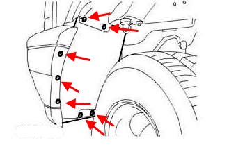 the scheme of fastening of the front bumper Land Rover Discovery II (1998-2004)